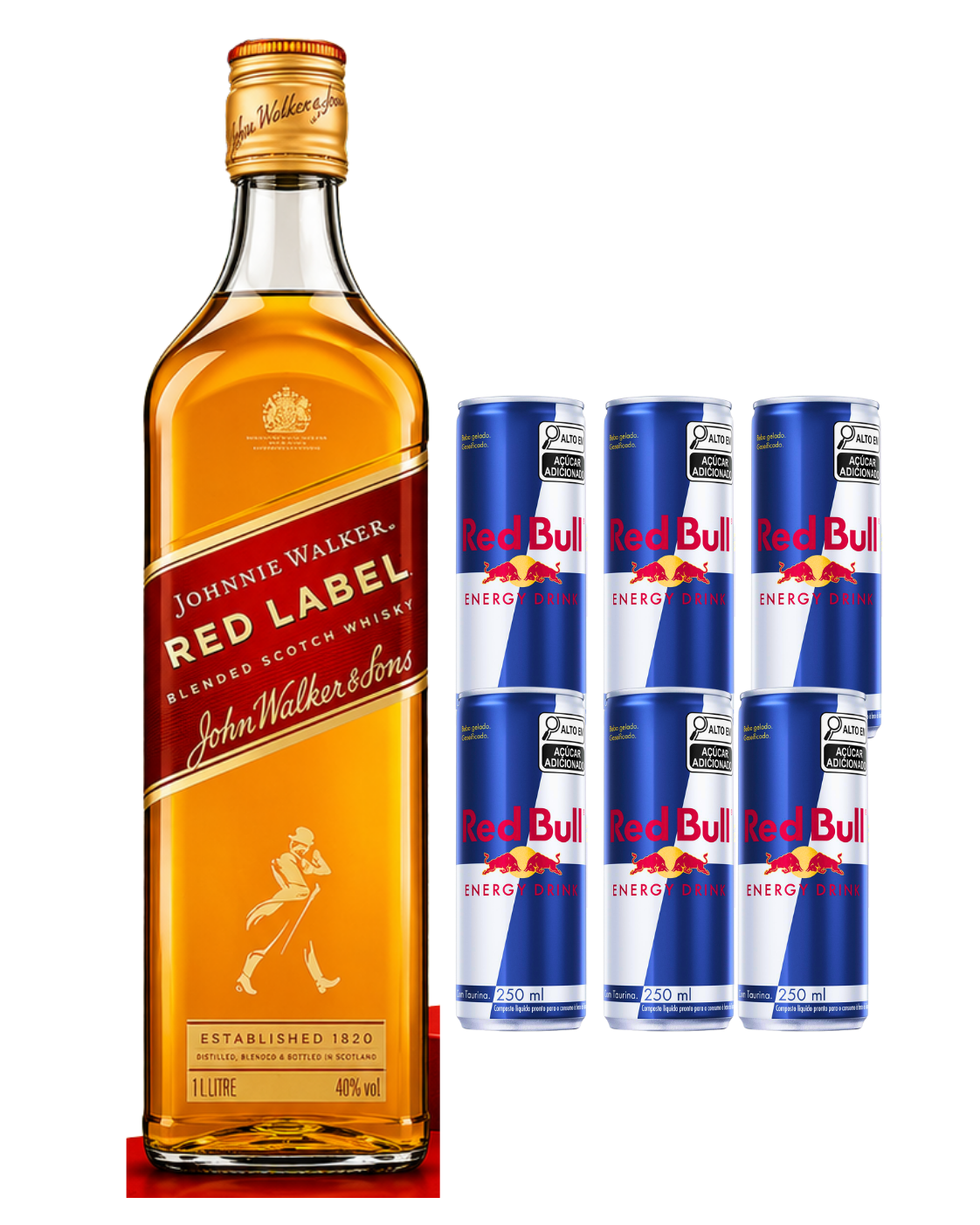 Johnnie Walker Red Label 1L + 6x Red Bull